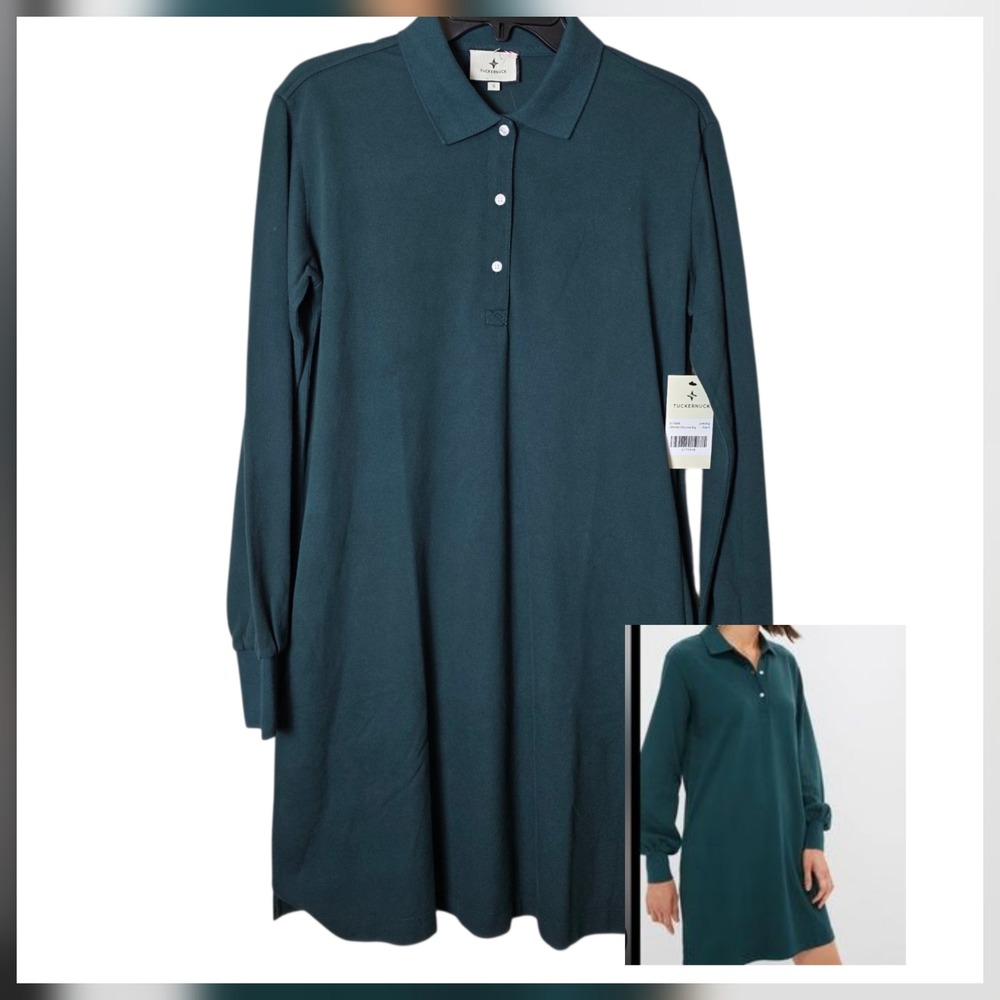 Tuckernuck June Bug Polo‎ Women Small Green Long Sleeve dress casual  NWT